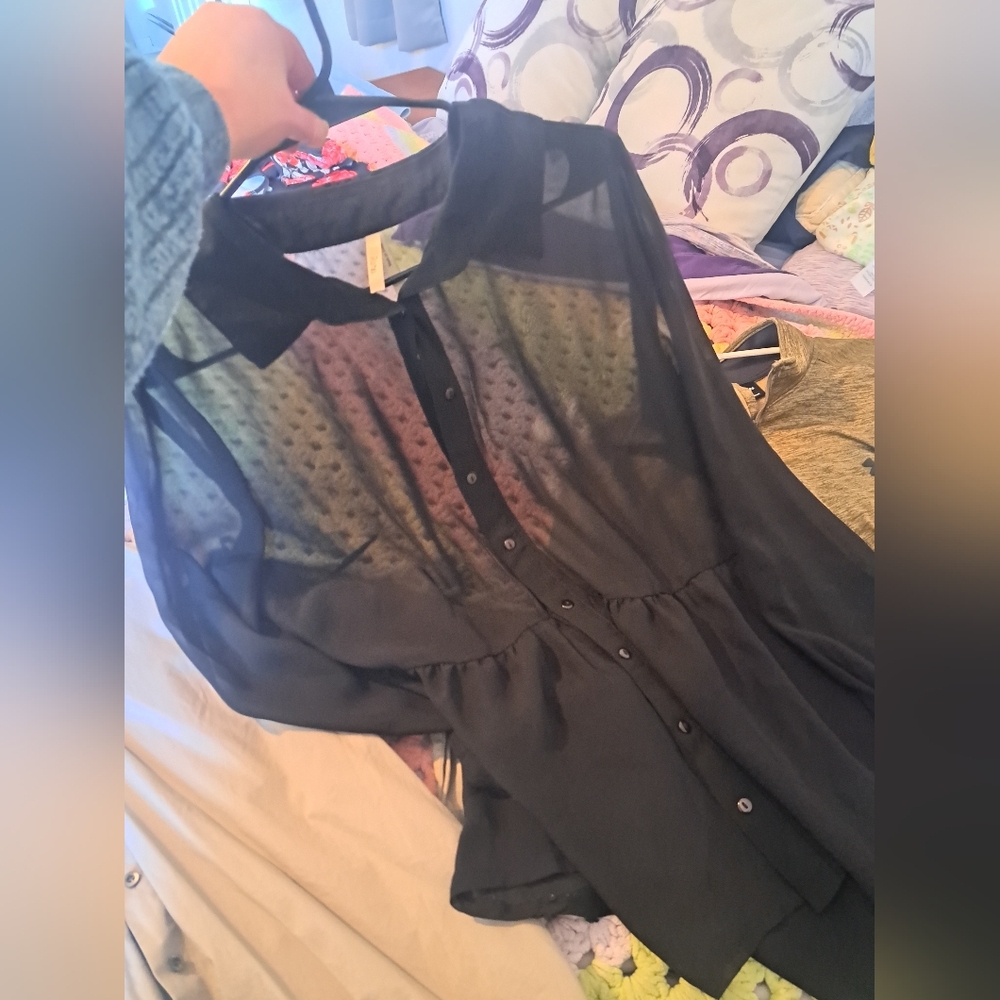 Truth Black Sheer Button-Up Blouse